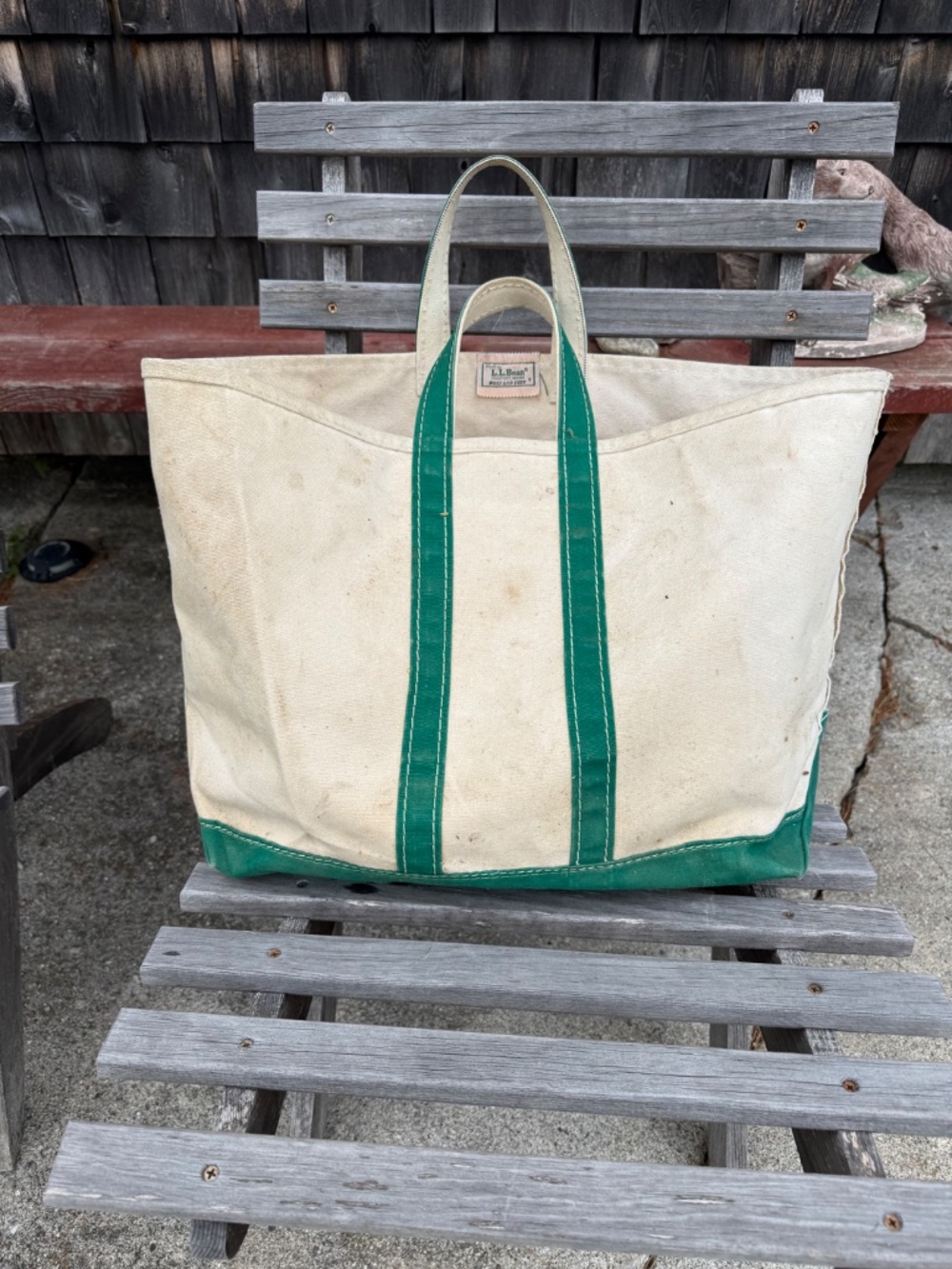 SUPER RARE 70's / 80's XL SAWTOOTH LABEL LL BEAN GREEN BOAT & TOTE